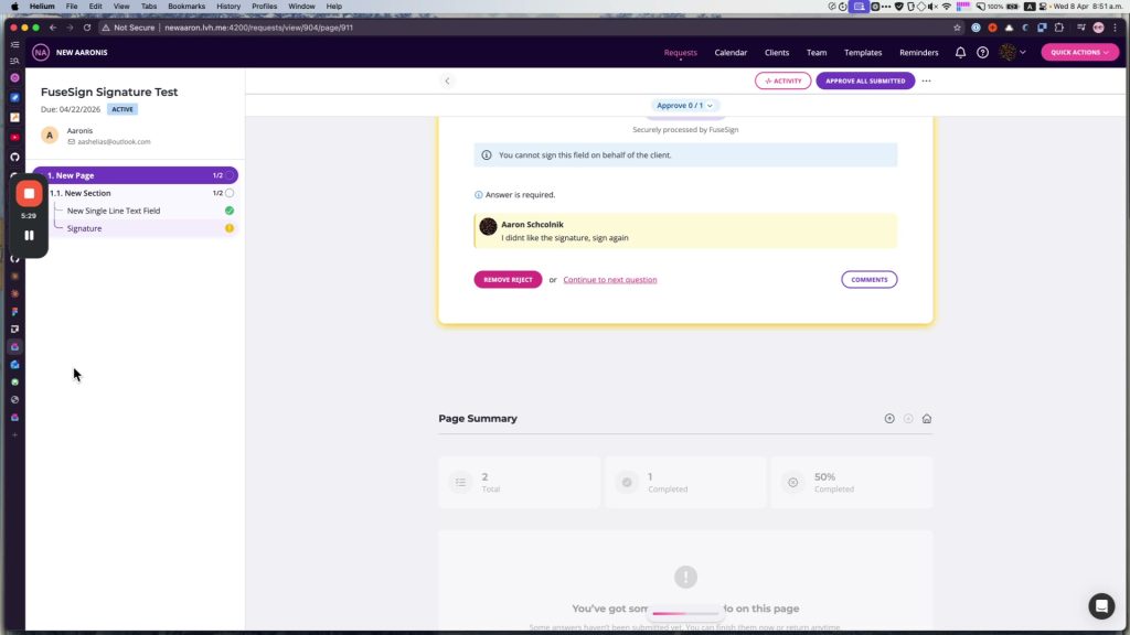 After rejection with Sign Again button