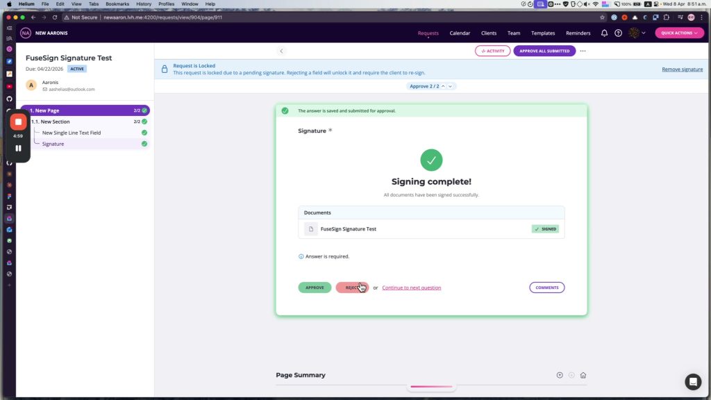 Reviewer view with Signing complete