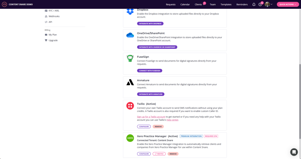 Applications page showing Annature