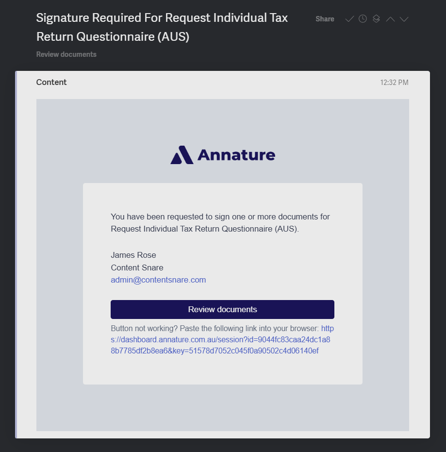 Annature signing email