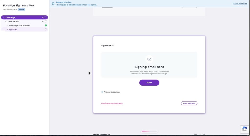 Signing email sent state