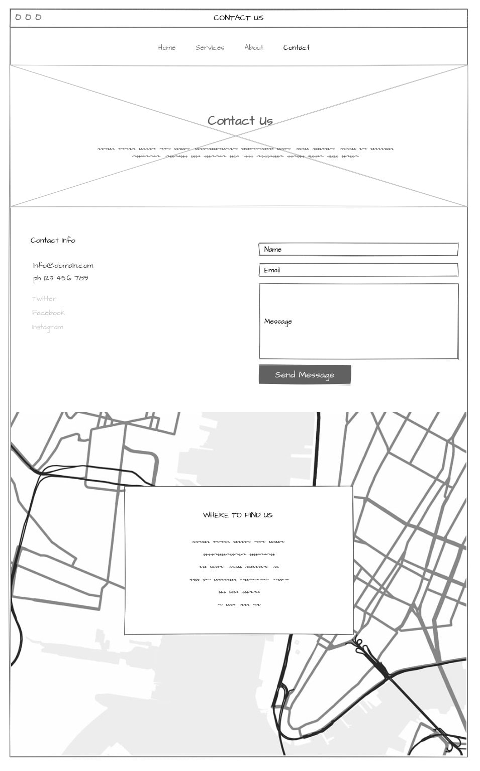 Contact us page website wireframe