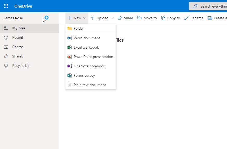 Create new folder OneDrive
