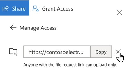 Delete file request link OneDrive