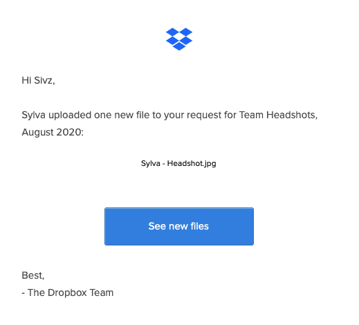 Dropbox email notification see new files