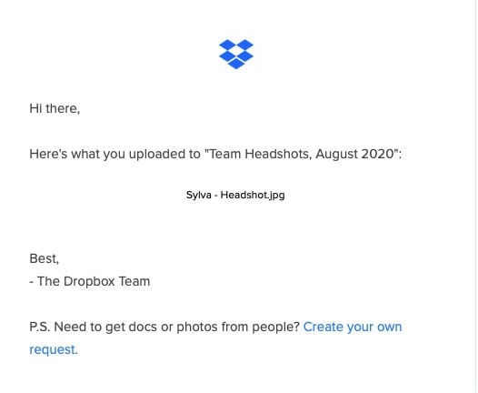 Dropbox email notification what you uploaded