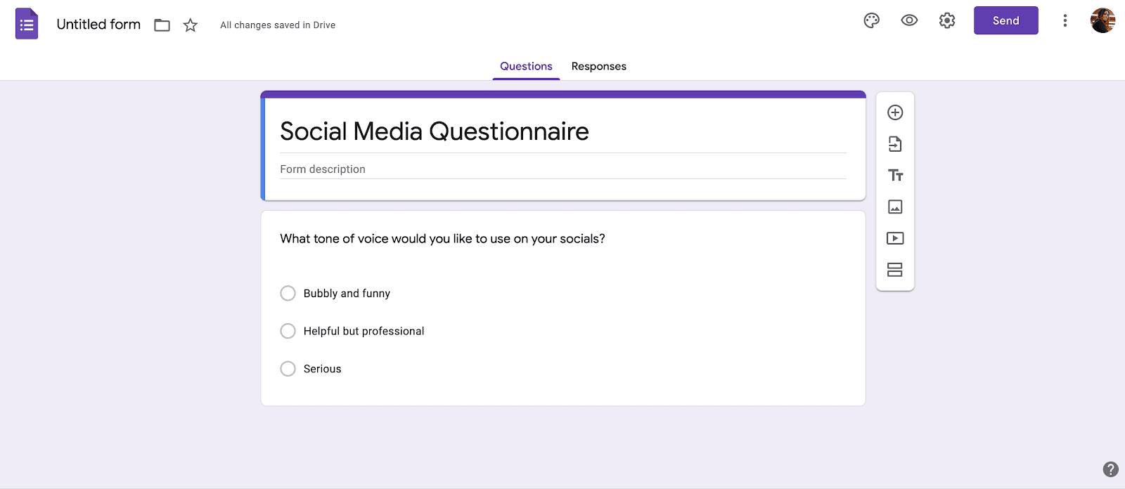 create social media questionnaire