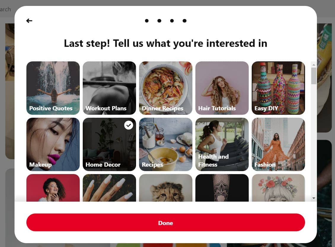 Pinterest topic selection