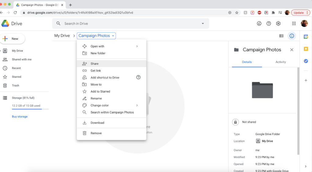 share google drive folders with clients