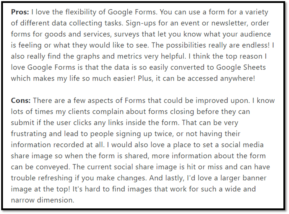 Google's free form builder user reviews