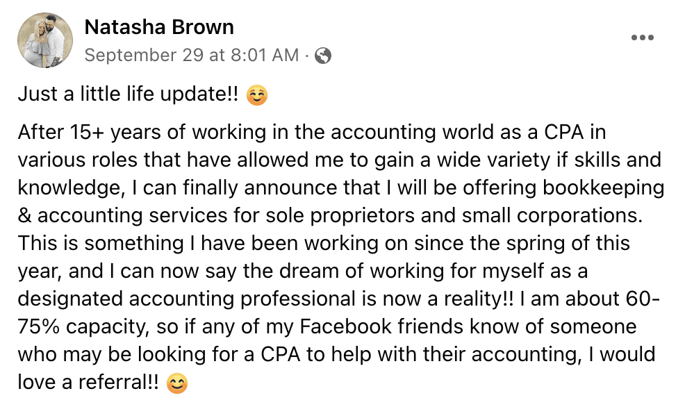 Facebook post for bookkeeping clients 