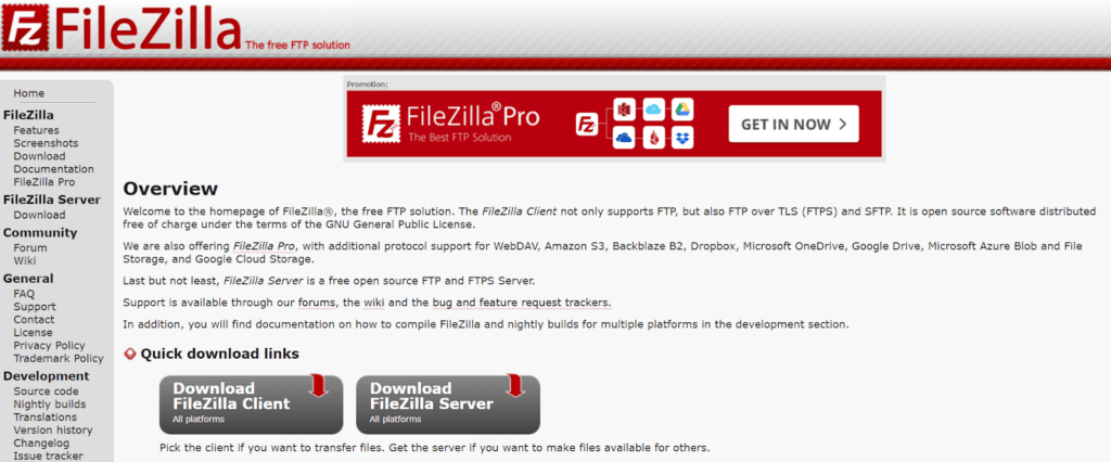 FileZilla secure file transfer service