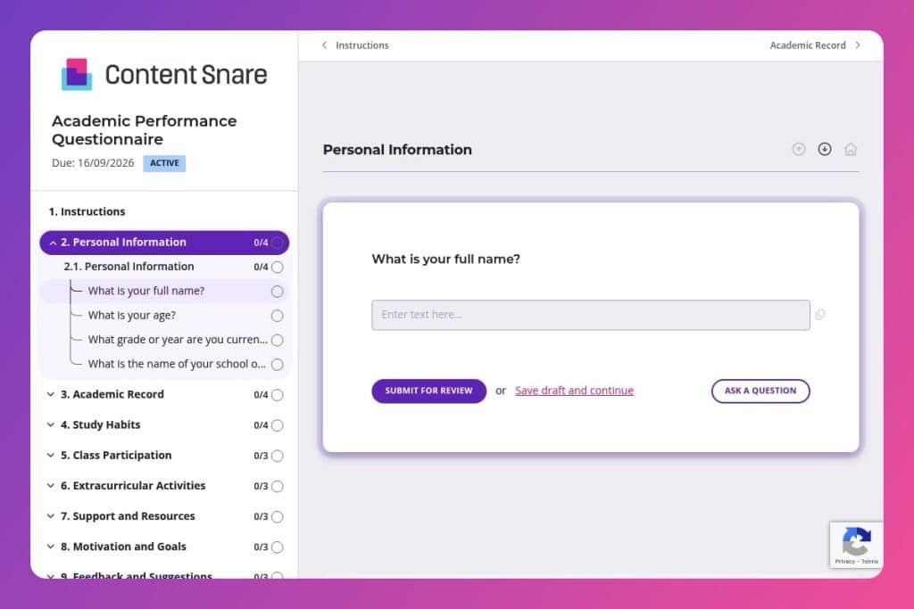 academic performance questionnaire