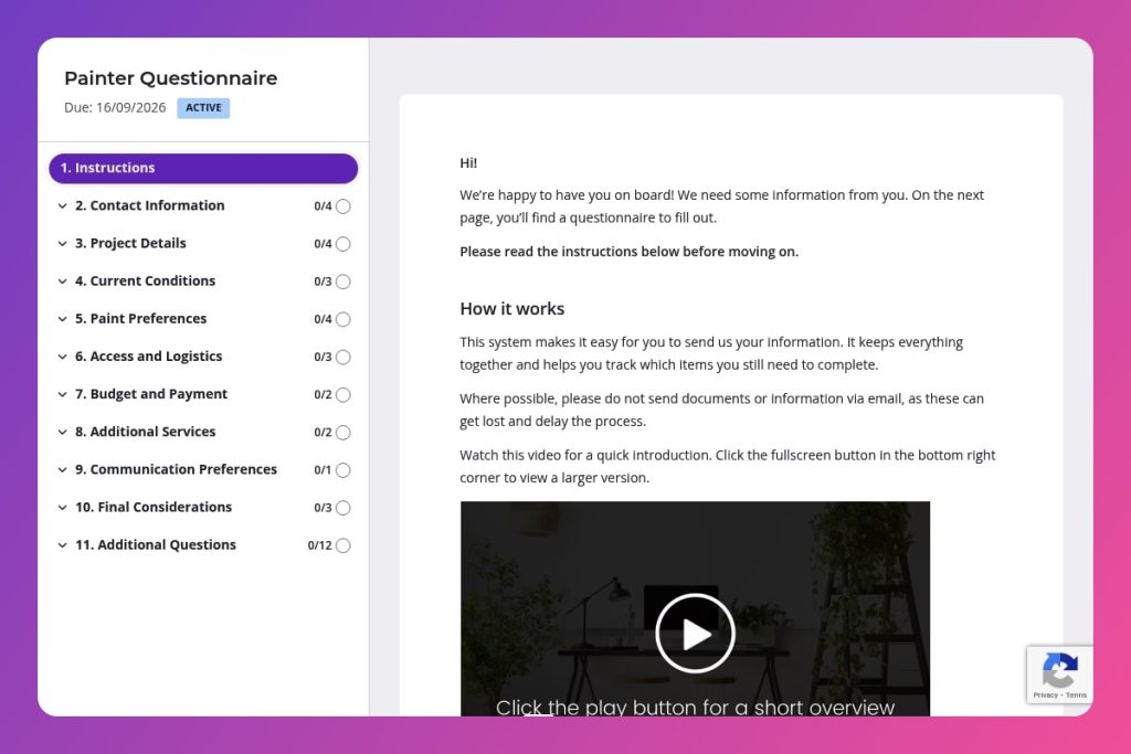 Painter questionnaire template (26 questions) - Content Snare