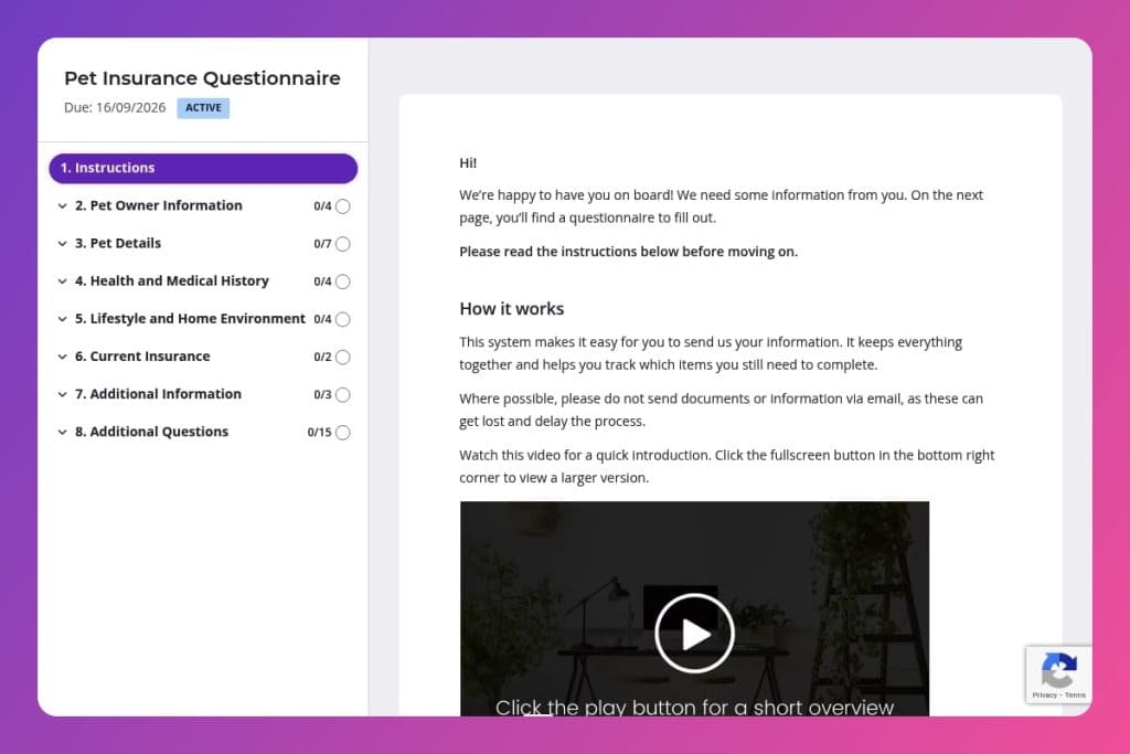 pet insurance questionnaire