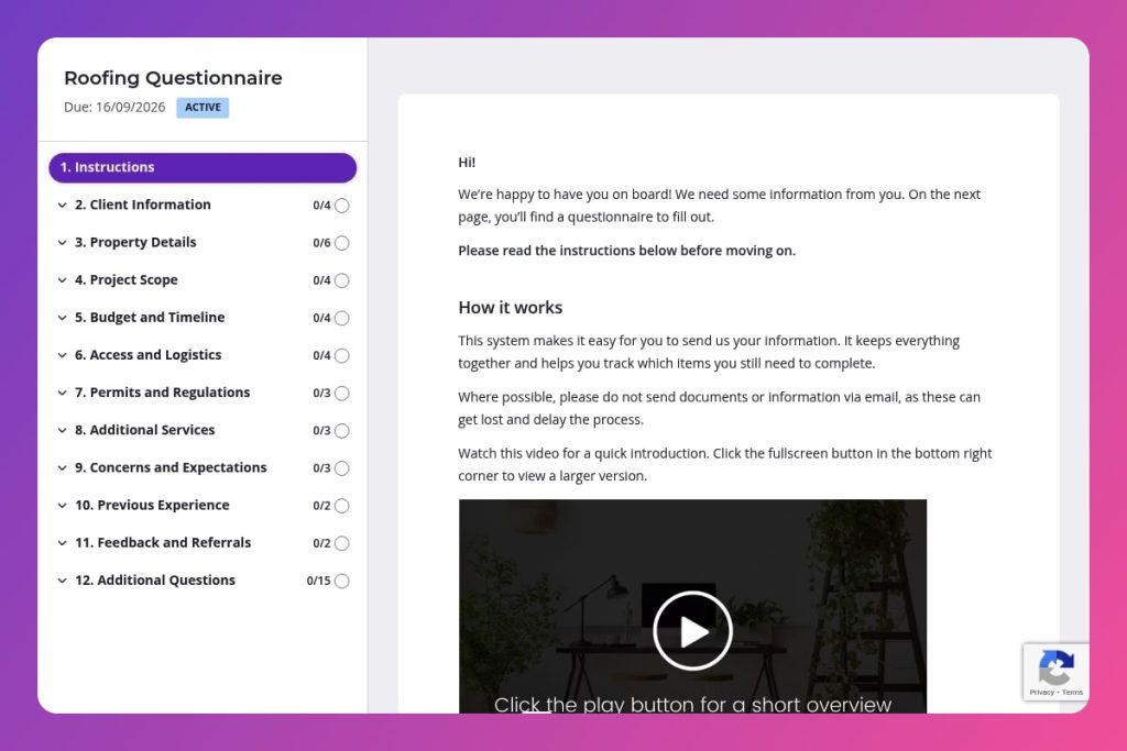 roofing questionnaire