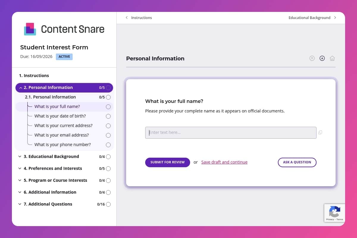 Student interest form template (22 questions) - Content Snare