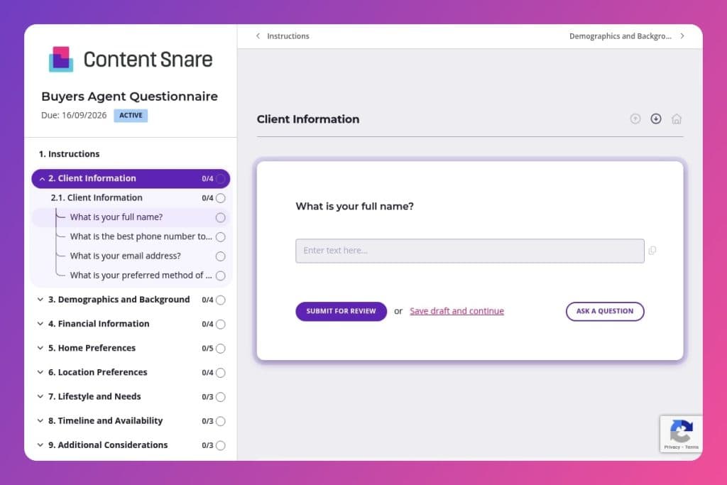 buyers agent questionnaire