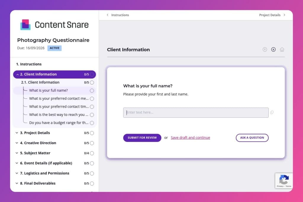 photography questionnaire
