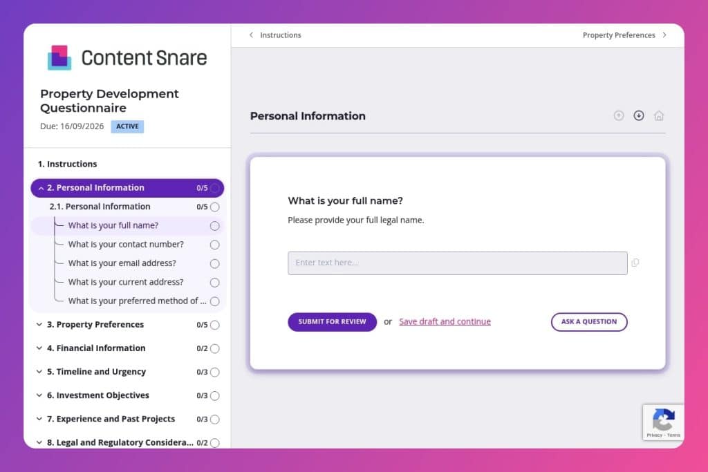 property development questionnaire